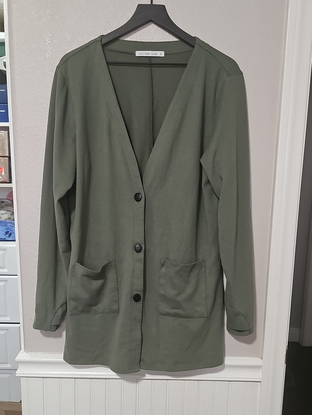 Michelle Mae Olive Green Longline Button Blazer